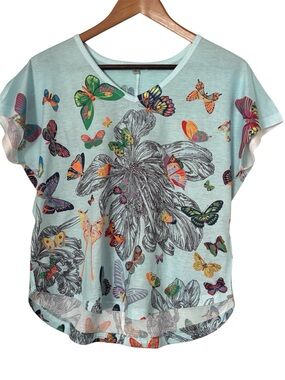 Milano women's short sleeves V-neck top floral butterfly print size S